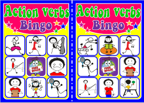English teaching resources + action verbs bingo