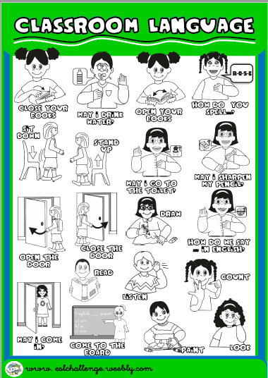 Classroom Language - picture dictionary