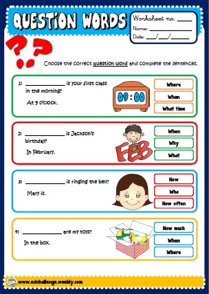 #Question words, English teaching resources, printables