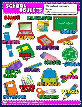 School objects picture dictionary