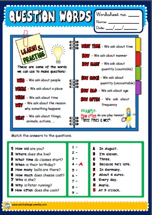 #Question words, English teaching resources, printables