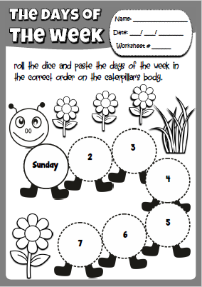 Days of the week - dice (activity sheet 1)