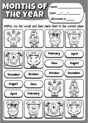 Months of the year - dice (activity sheet - cut outs)