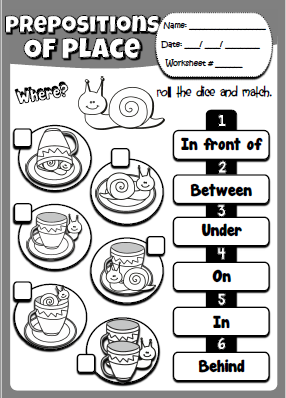 Prepositions of place - dice (activity sheet)