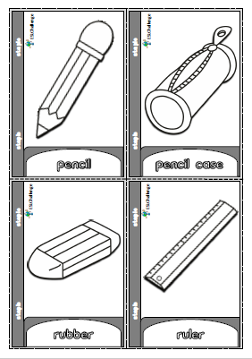 School objects - mini book (for colouring)