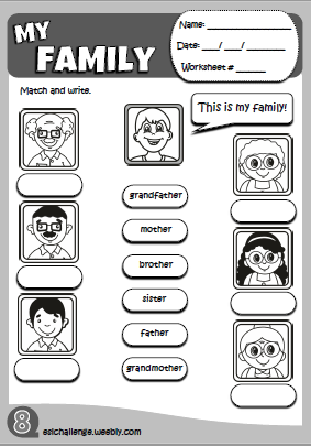 Preschool Kindergarten Family Members Matching Worksheet - Preschool